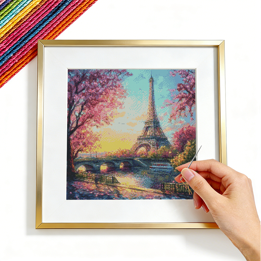 Embroidery Guide Paper - Cross Stitch Tower City Street Landscape