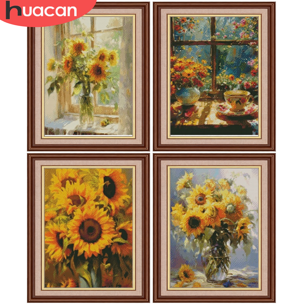 Embroidery Guide Paper - HUACAN Embroidery Packages Sunflower Floral 11CT