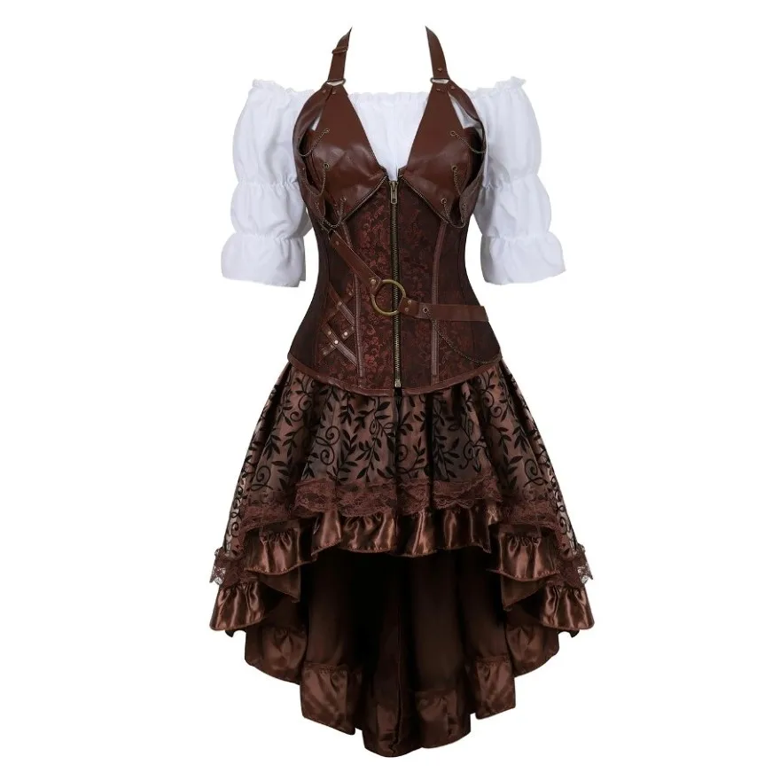 Embroidery On Leather - Steampunk Leather Corset Dress Gothic Pirate