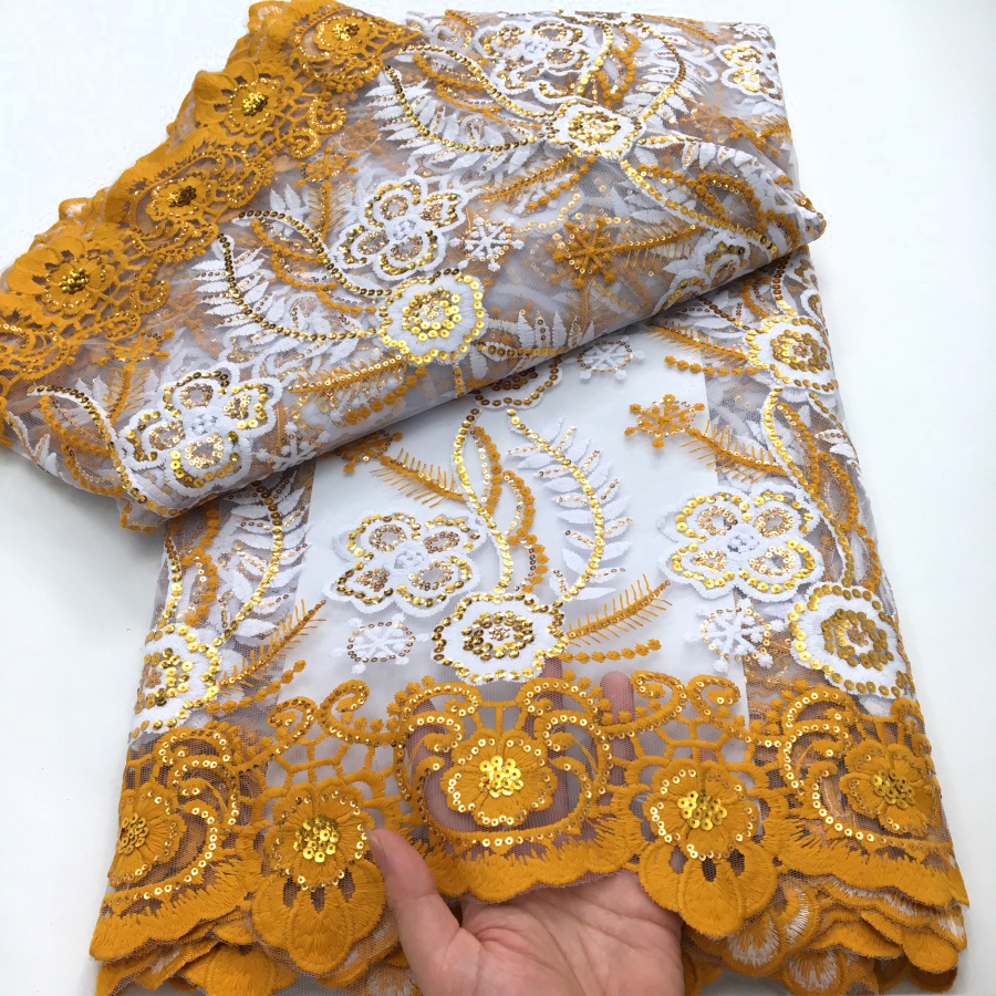 Embroidery Yellow - Yellow Milk Silk Mesh Lace Fabric