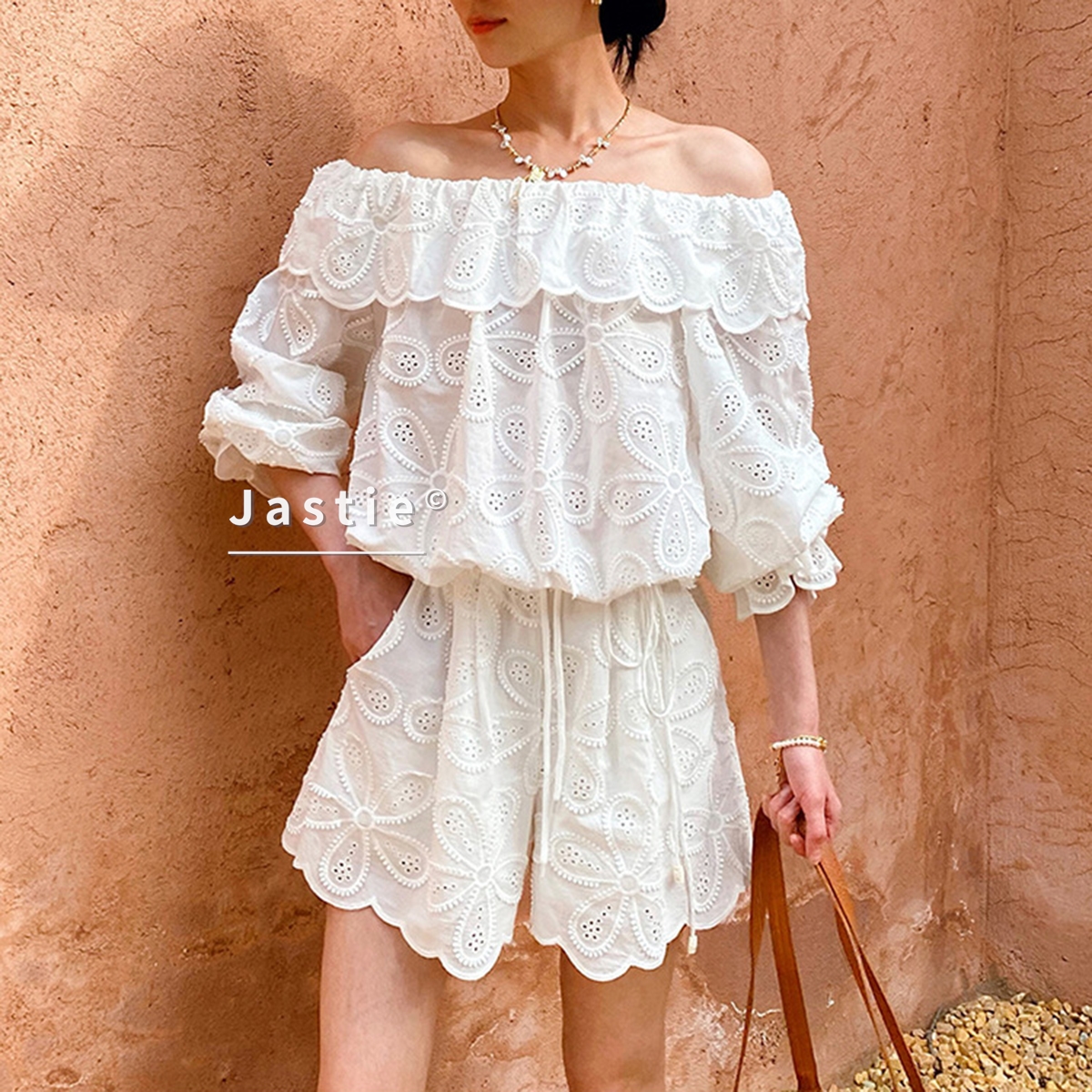 Embroidery Eyelet - Sexy Off Shoulder Eyelet Lace Top