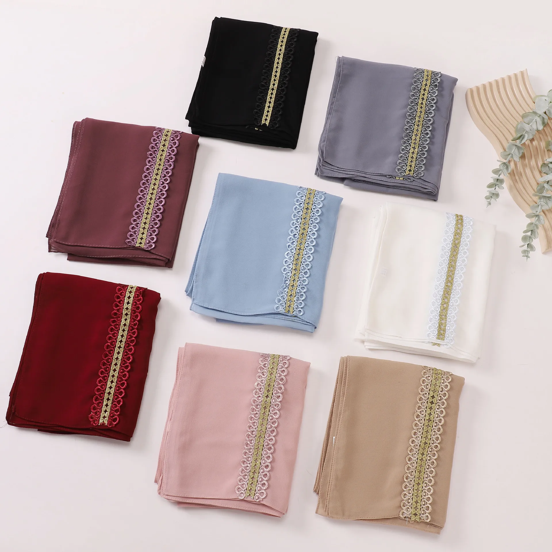 Embroidery In Indonesia - New Pearl Chiffon Lace Long Scarf