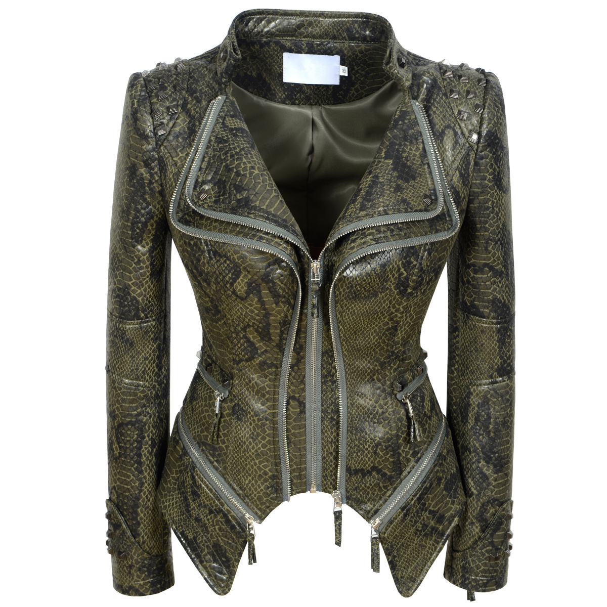 Embroidery On Leather - Snake Skin Print PU Women's Winter