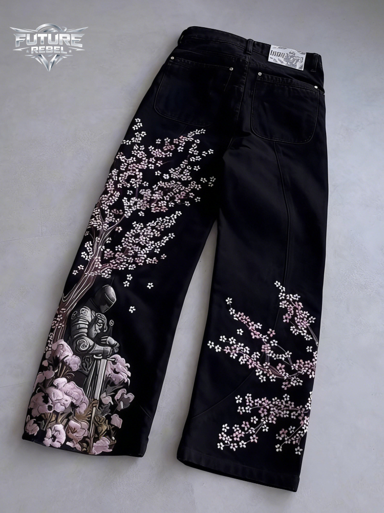 Embroidery Jeans Sakura - Mens Jeans Vintage Y2K Streetwear Light