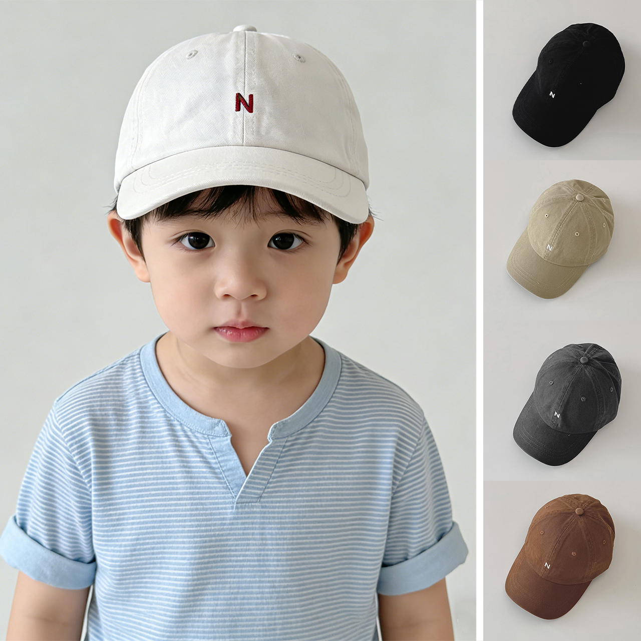 Embroidery Letter N - N-Letter Baby Peaked Hat Solid Color