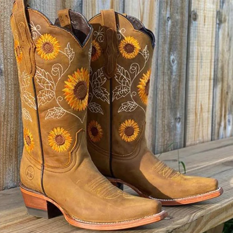 Embroidery On Leather - New Women Coffee Brown Embroidery Boots
