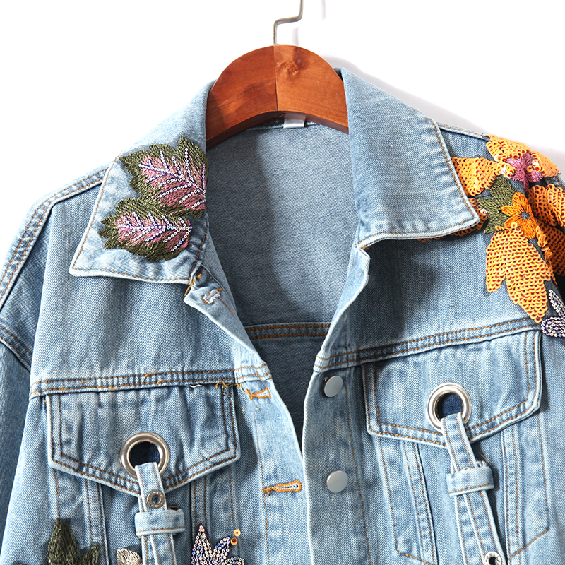 Women Flowers Embroidered Sequ - Embroidery Jeans Sakura recension och pris
