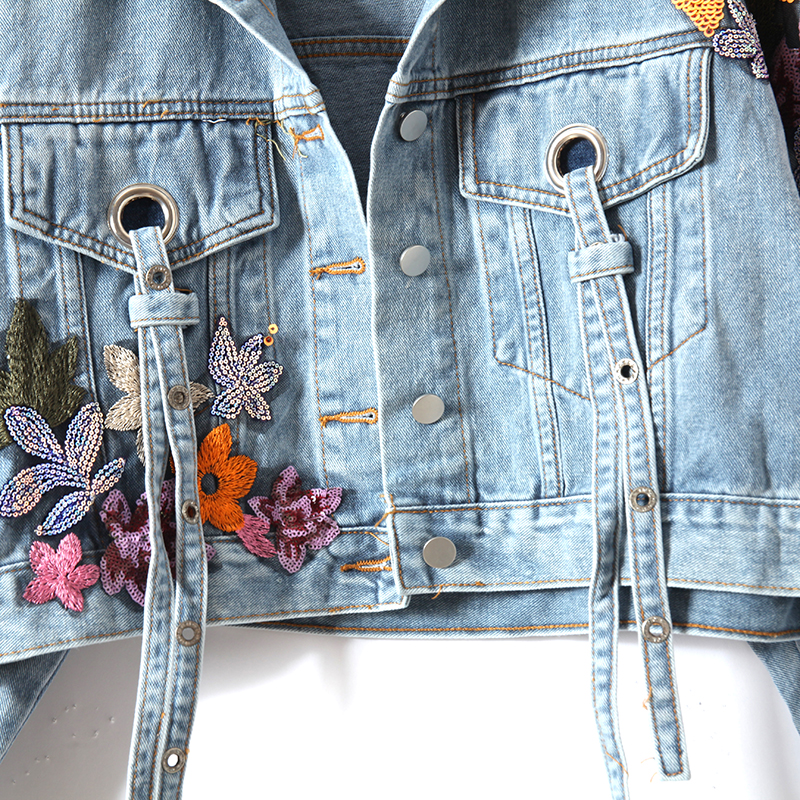 Women Flowers Embroidered Sequ - Embroidery Jeans Sakura recension och pris