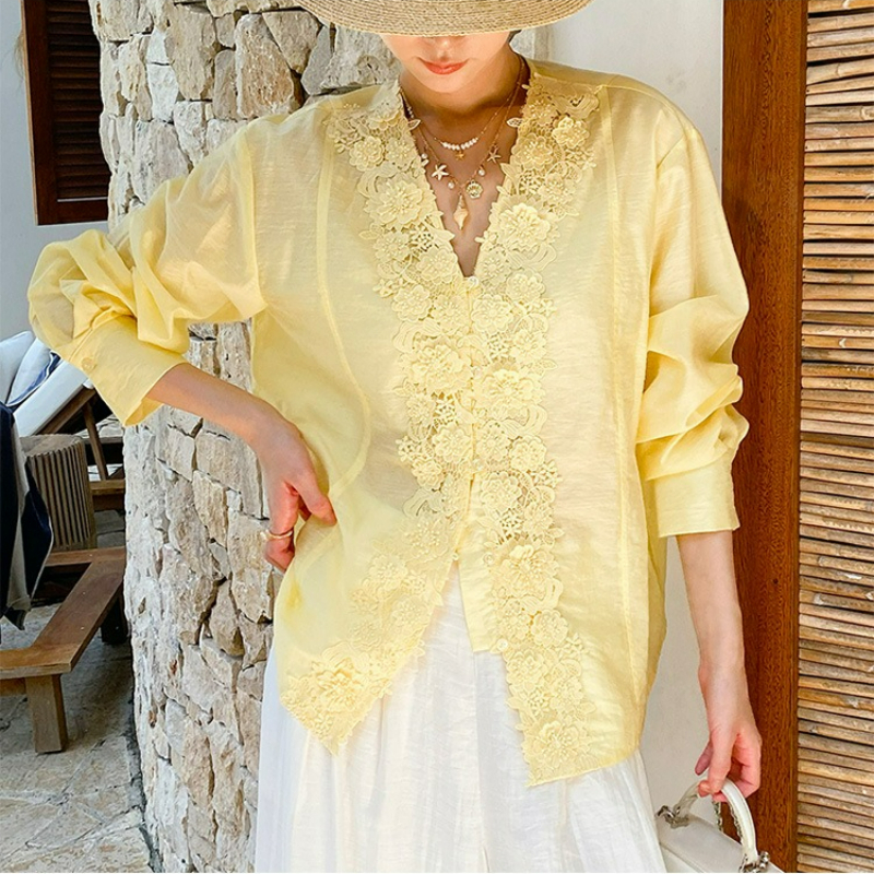 French Style Lace Embroidery S - Embroidery Yellow recension och pris