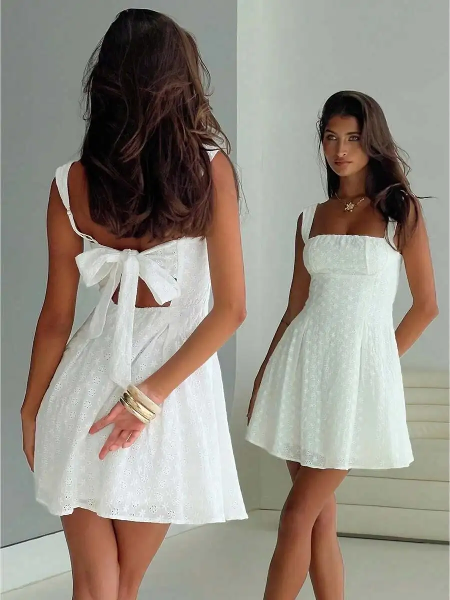 Womens Sleeveless Square Neck  - Embroidery Eyelet recension och pris