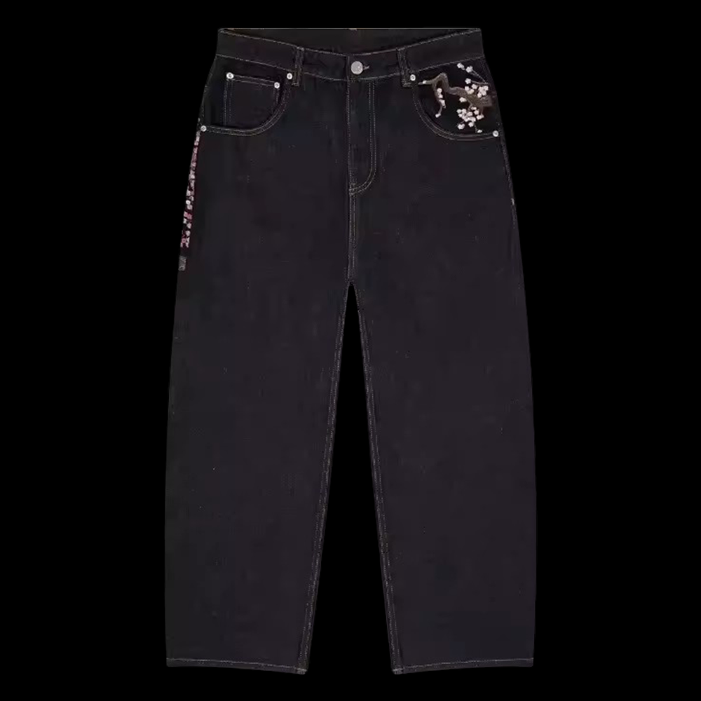 Y2K Mens Womens Harajuku Hip H - Embroidery Jeans Sakura recension och pris