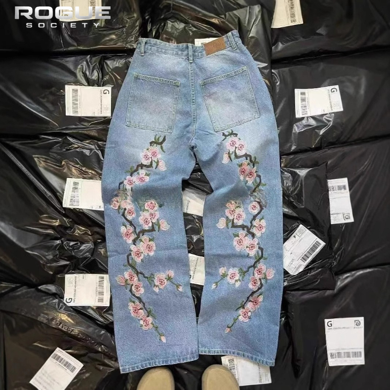 New Y2K American Retro Sakura  - Embroidery Jeans Sakura recension och pris