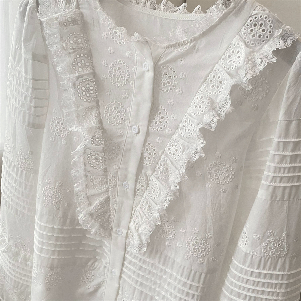 White Eyelet Lace Blouse Women - Embroidery Eyelet recension och pris