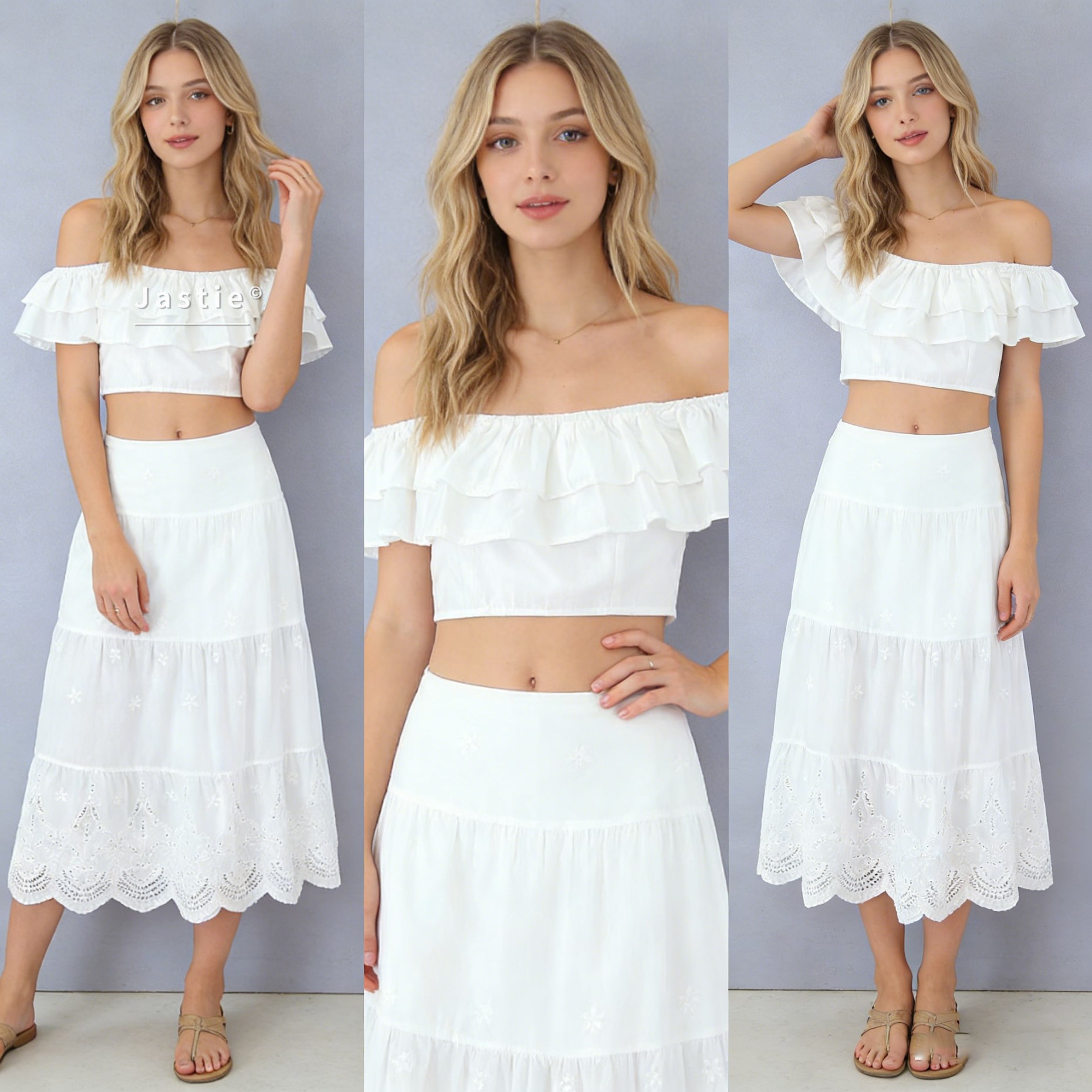 French White 2 Piece Set Women - Embroidery Eyelet recension och pris