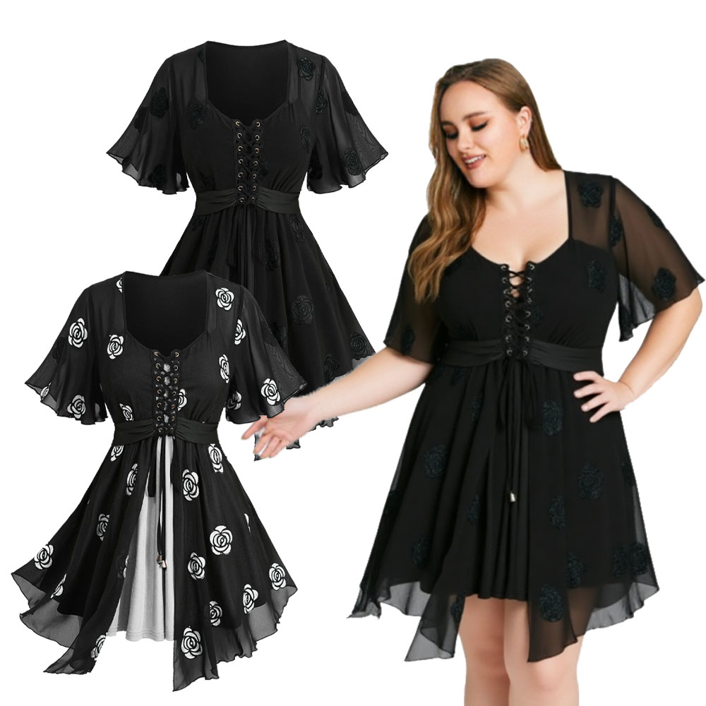 ROSEGAL Plus Size 2-in-1 Tops  - Embroidery Roses recension och pris