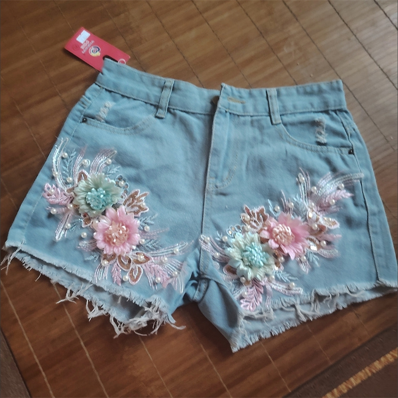 Korean Fashion Women Summer De - Embroidery Jeans Sakura recension och pris