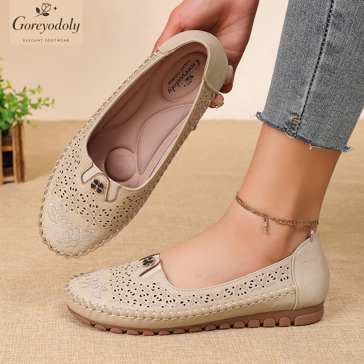 Goreyodoly women loafers flora - Embroidery On Leather recension och pris