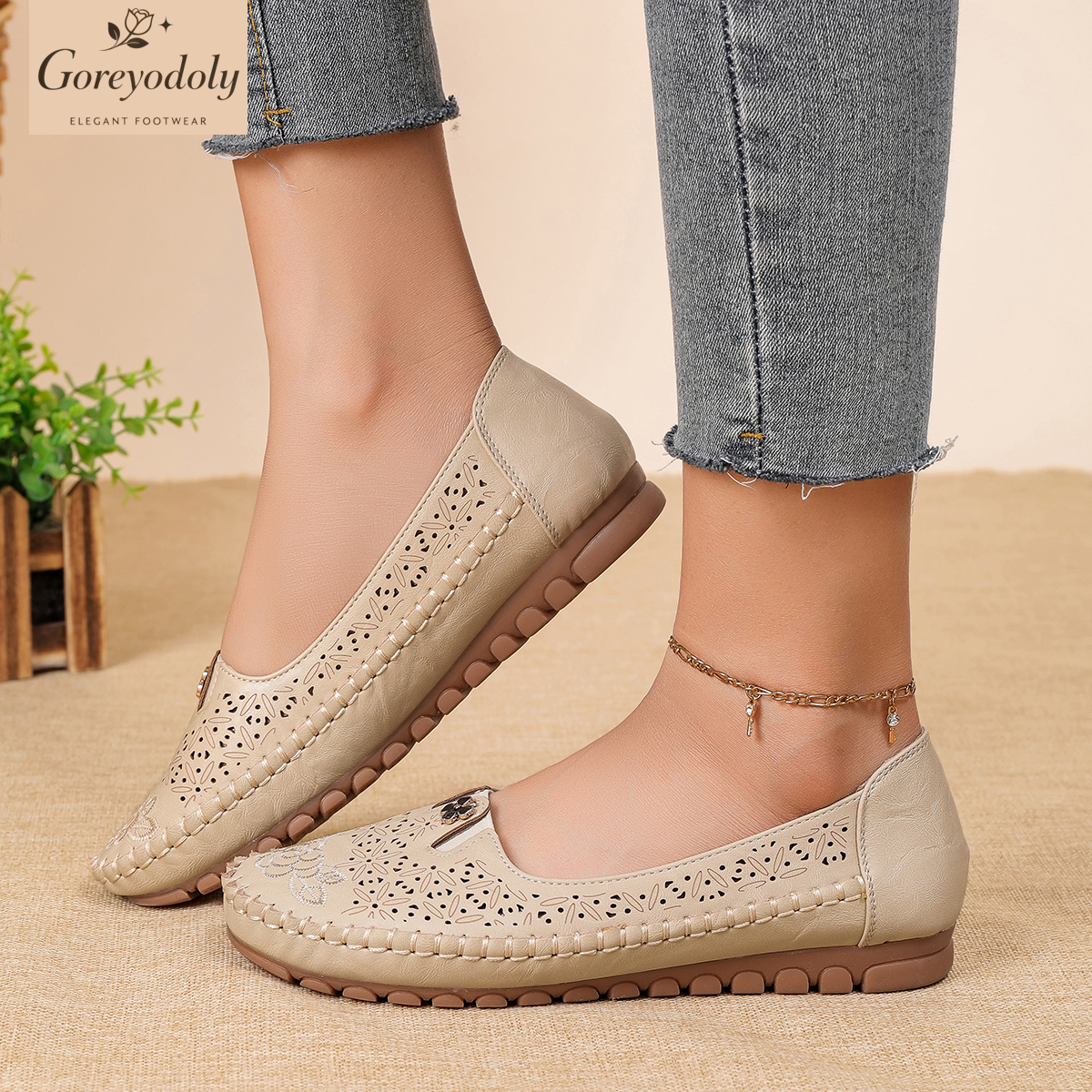 Goreyodoly women loafers flora - Embroidery On Leather recension och pris