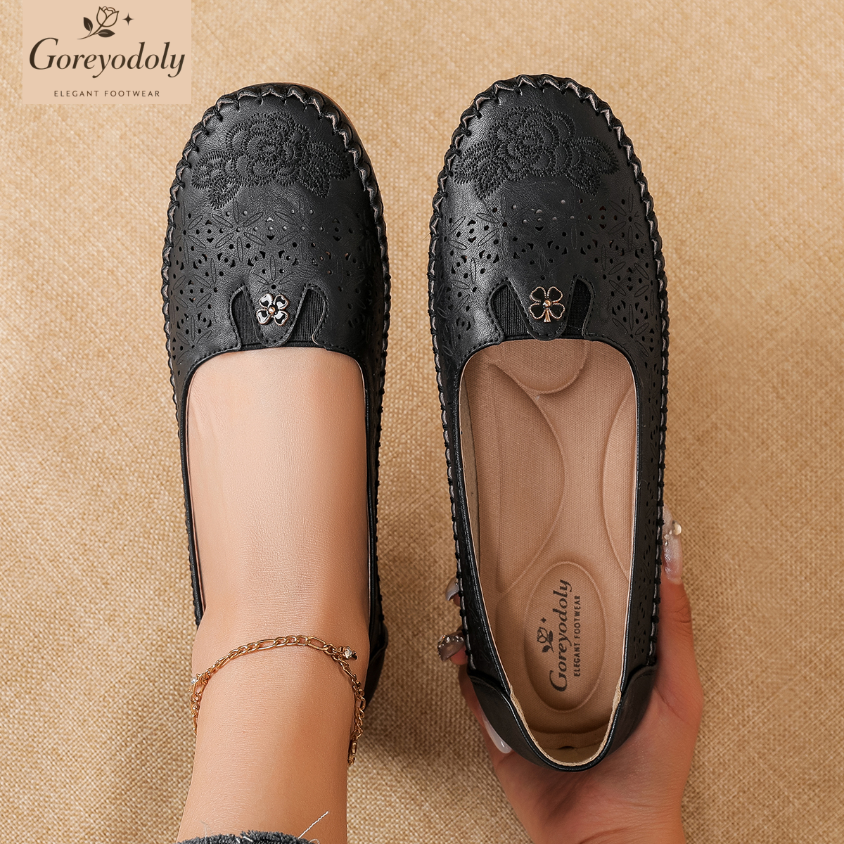 Goreyodoly women loafers flora - Embroidery On Leather recension och pris
