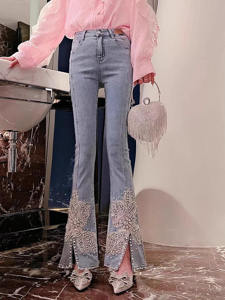 Women High Waist Jeans Floral  - Embroidery Jeans Sakura recension och pris