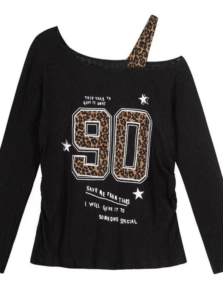 Y2K Patchwork Leopard Print T- - Embroidery Shirt recension och pris