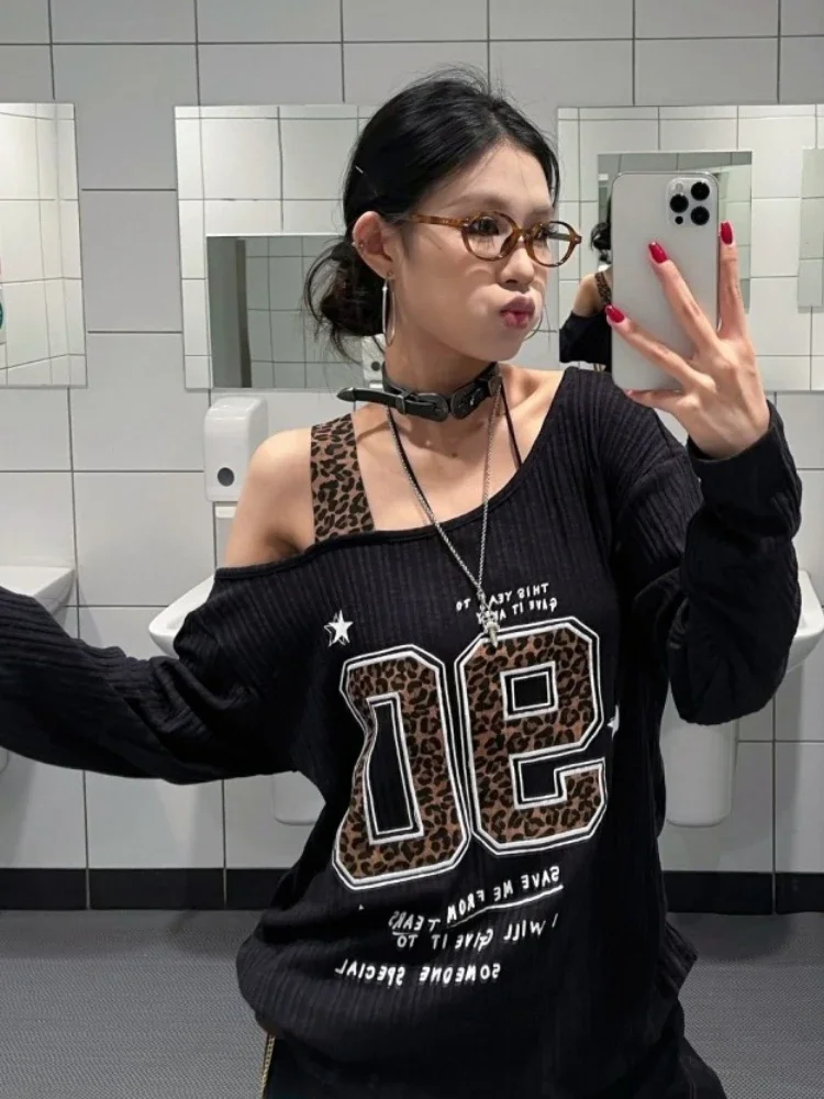 Y2K Patchwork Leopard Print T- - Embroidery Shirt recension och pris