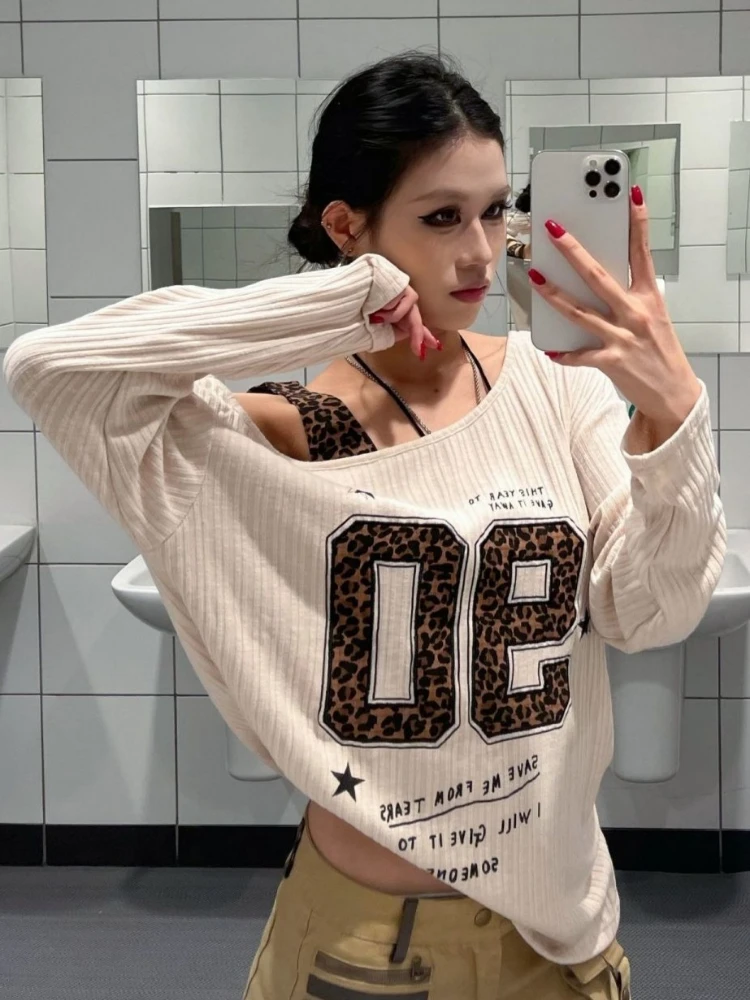 Y2K Patchwork Leopard Print T- - Embroidery Shirt recension och pris