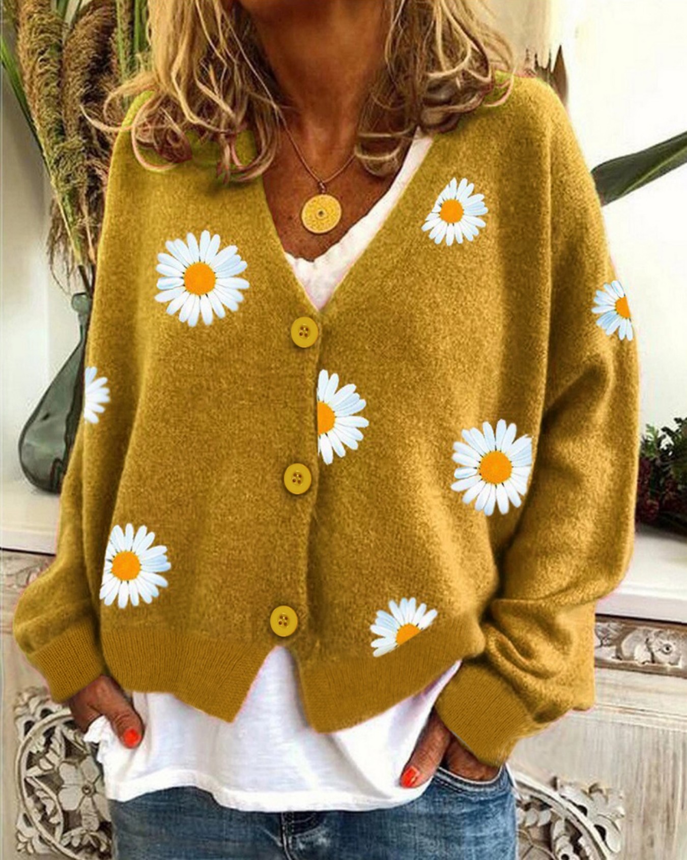 Women's Mustard Yellow Daisy E - Embroidery Yellow recension och pris