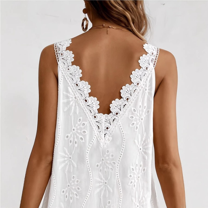 Women's White V Neck Eyelet Em - Embroidery Eyelet recension och pris