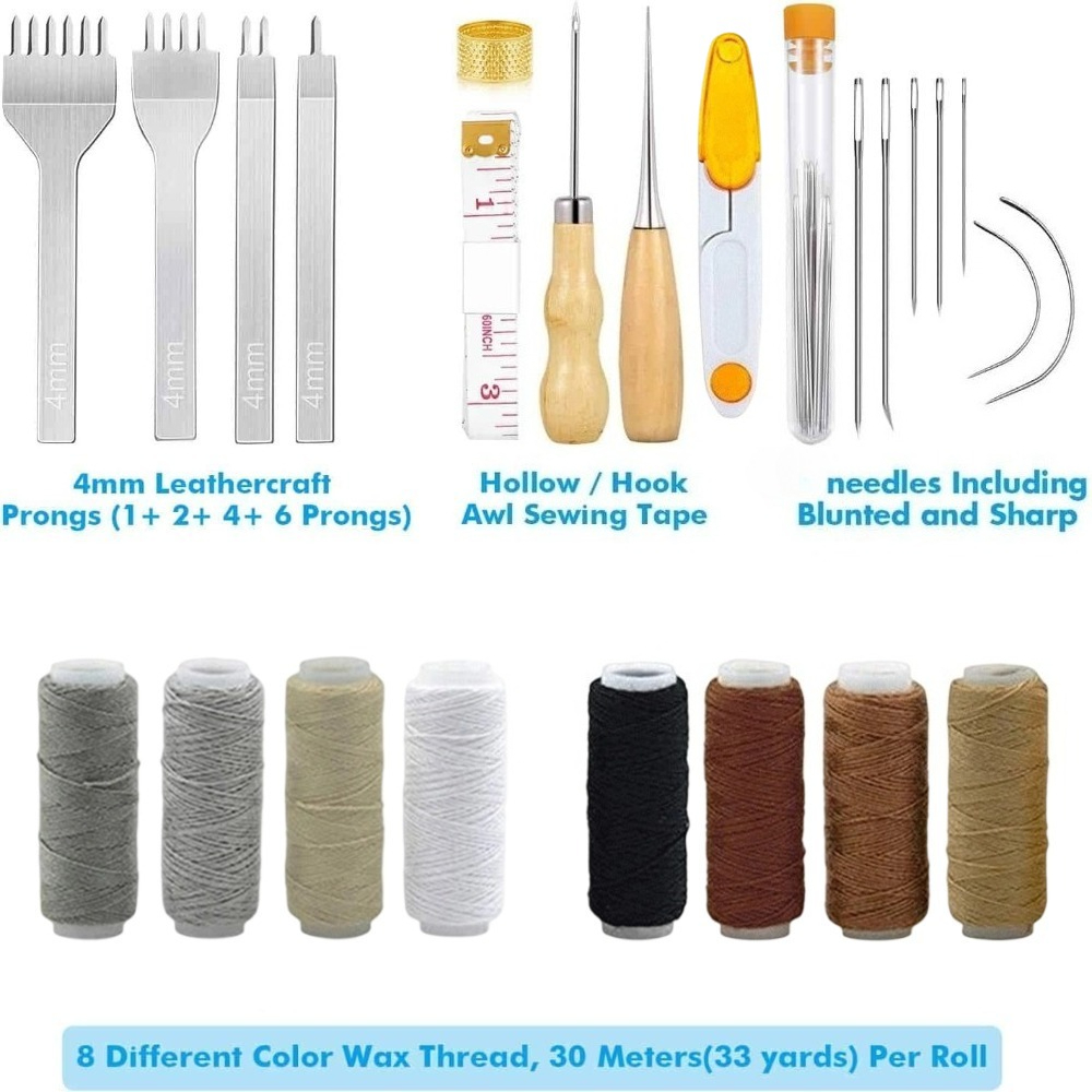 34 Pcs Leather Pouch Kit,Hole  - Punch Needle Handle recension och pris