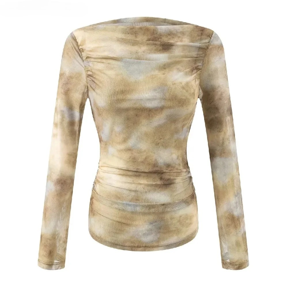 2025 Sexy Tie-Dye Print Ruched - Embroidery Shirt recension och pris