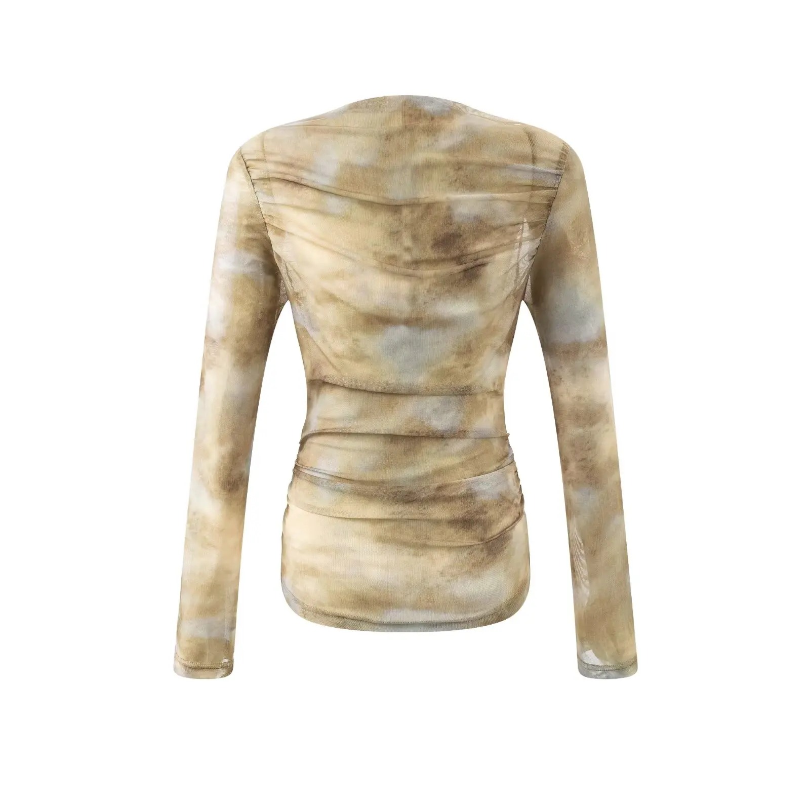 2025 Sexy Tie-Dye Print Ruched - Embroidery Shirt recension och pris