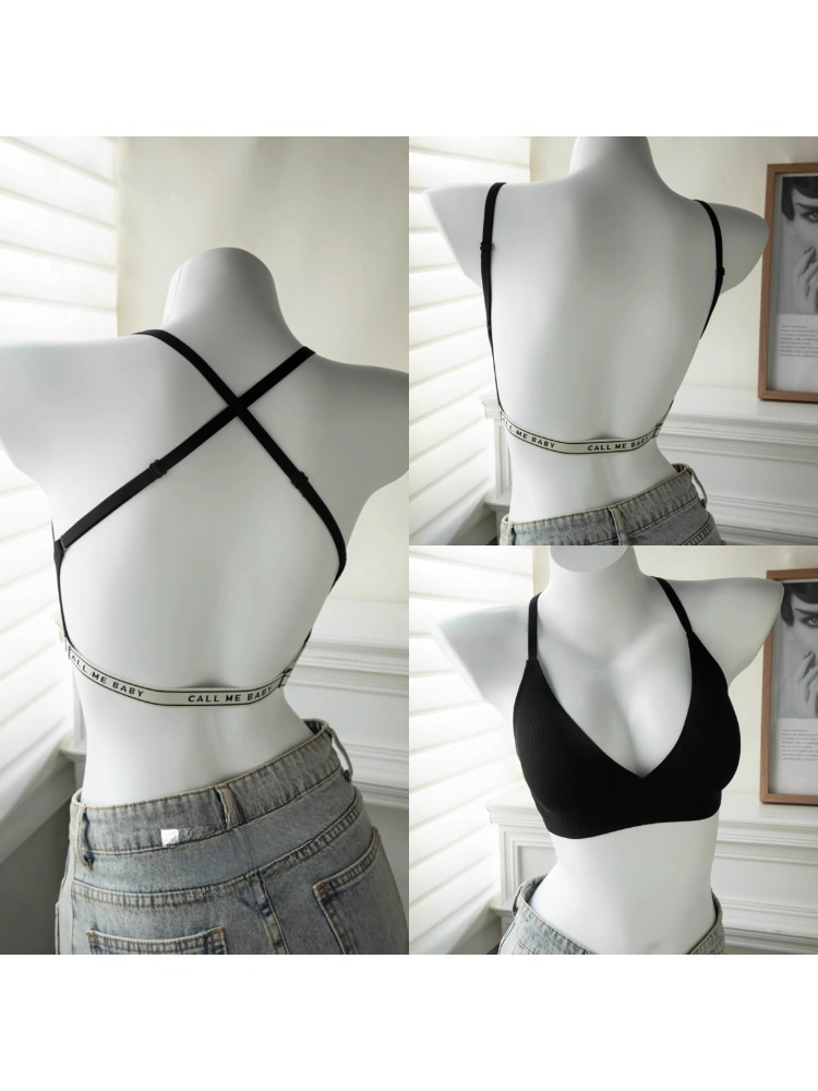 YUQI Deep U-Shaped Backless Br - Embroidery Letter N recension och pris