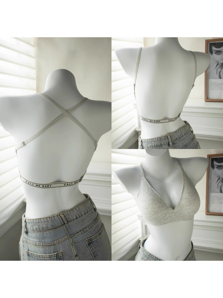 YUQI Deep U-Shaped Backless Br - Embroidery Letter N recension och pris