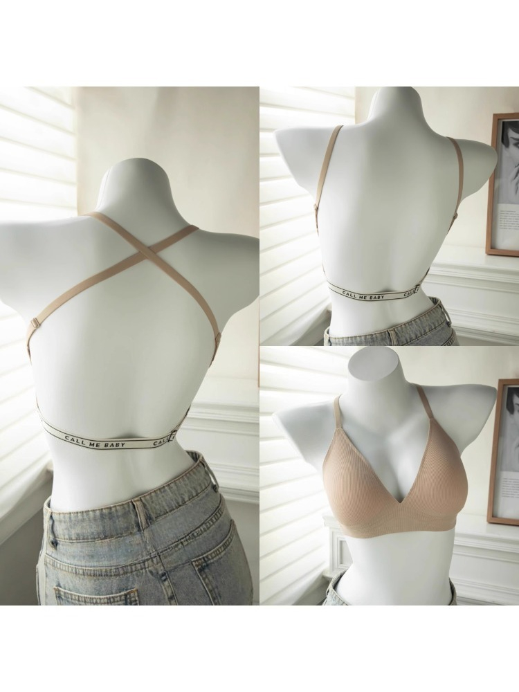 YUQI Deep U-Shaped Backless Br - Embroidery Letter N recension och pris