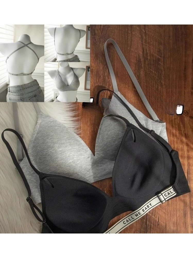 YUQI Deep U-Shaped Backless Br - Embroidery Letter N recension och pris