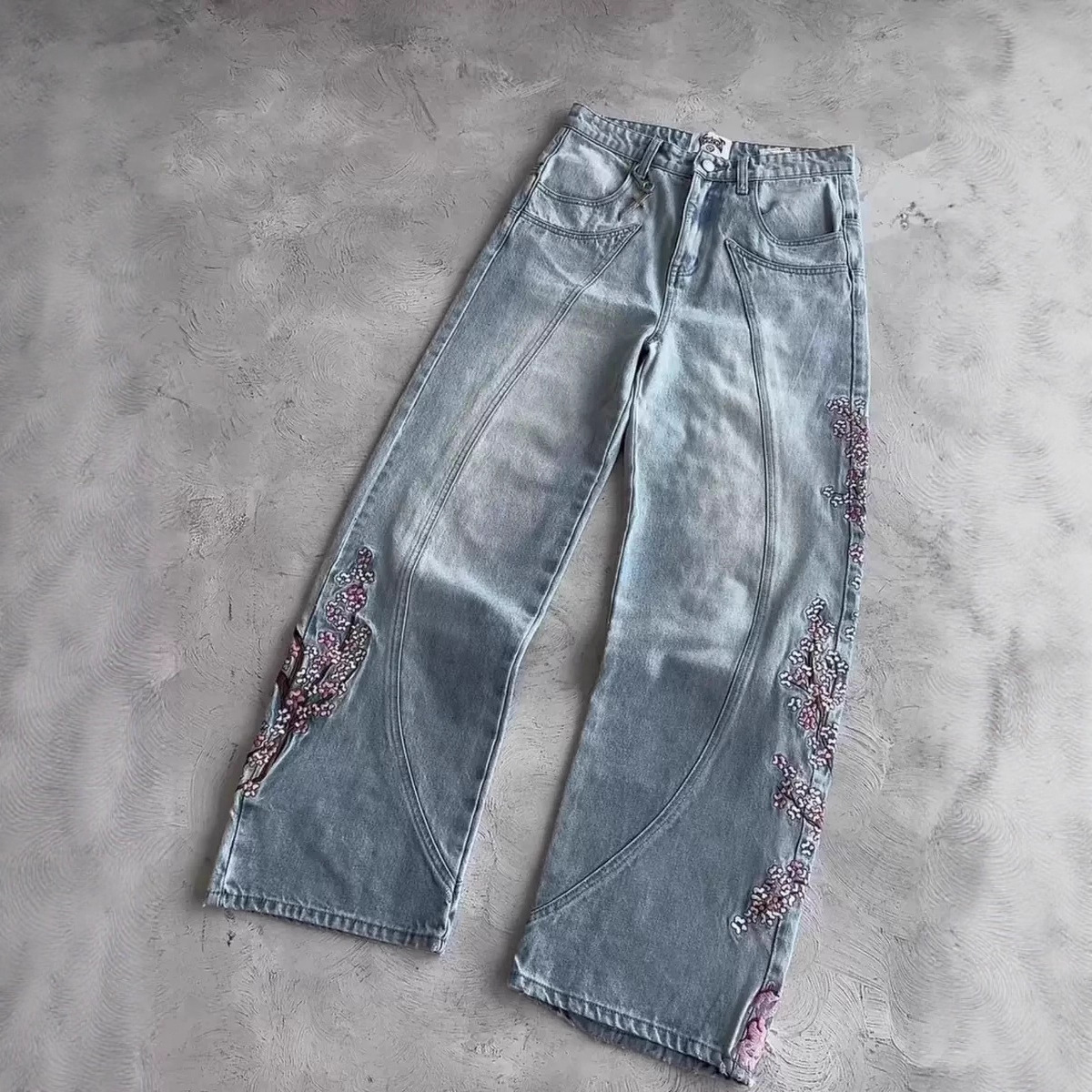 Mens Jeans Y2K Vintage Streetw - Embroidery Jeans Sakura recension och pris