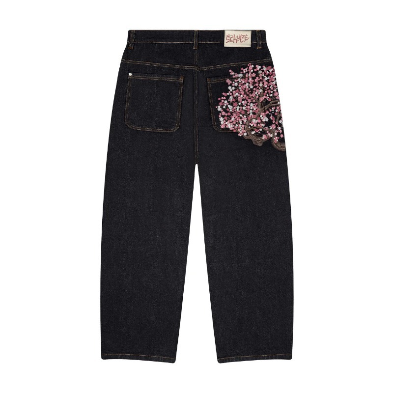 Mens Jeans Y2K Vintage Streetw - Embroidery Jeans Sakura recension och pris