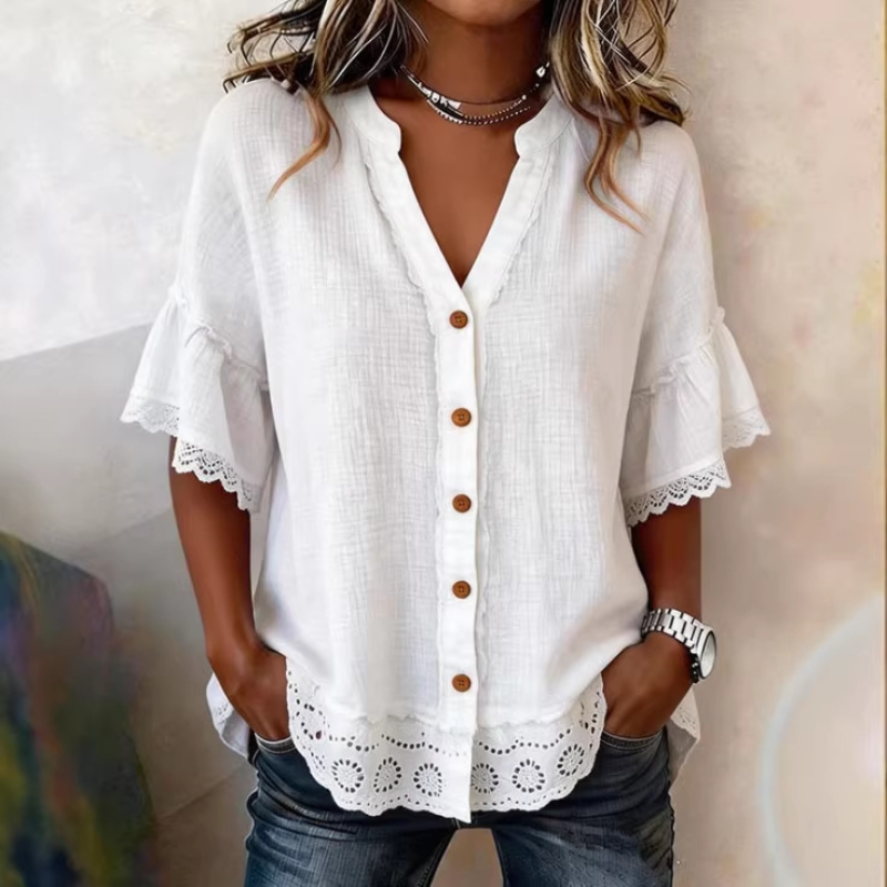 Women Vintage V Neck Lace Ruff - Embroidery Eyelet recension och pris