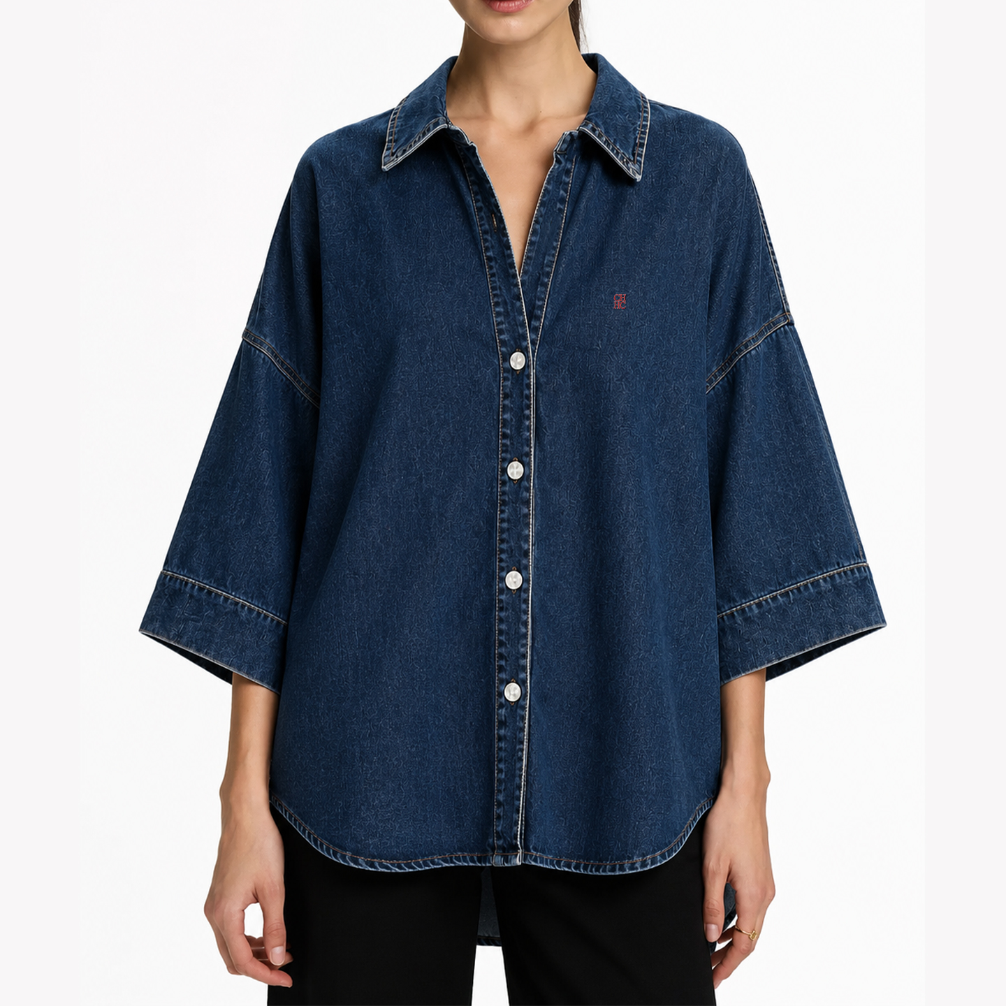 CH Letter Embroidered Solid Co - Embroidery Shirt recension och pris