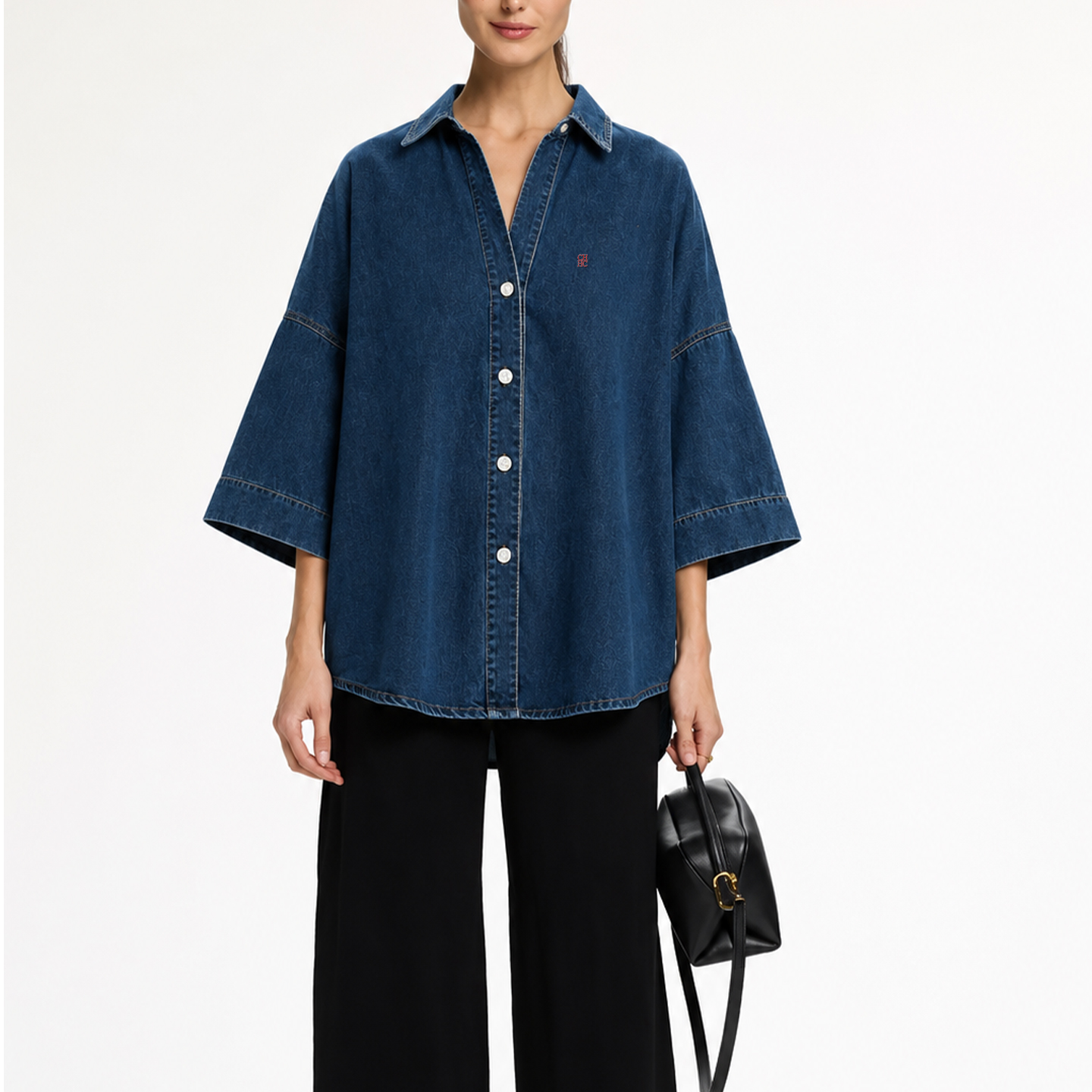 CH Letter Embroidered Solid Co - Embroidery Shirt recension och pris