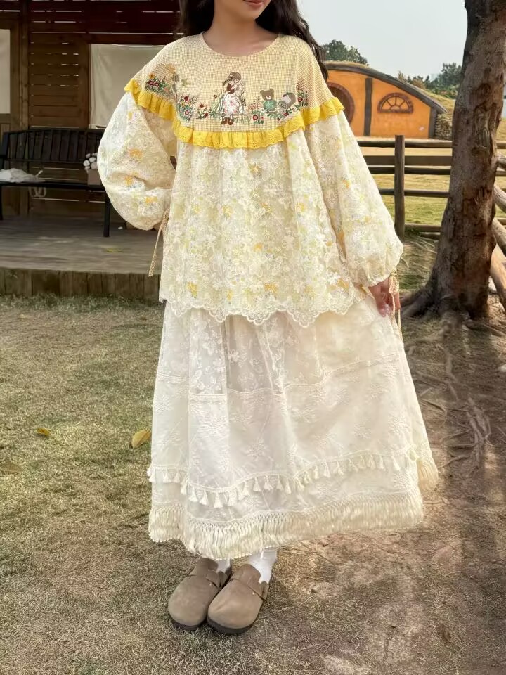 Yellow Color  Vintage Cotton P - Embroidery Yellow recension och pris