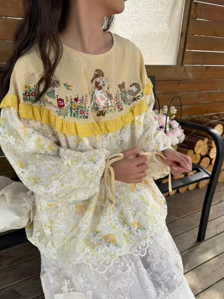 Yellow Color  Vintage Cotton P - Embroidery Yellow recension och pris